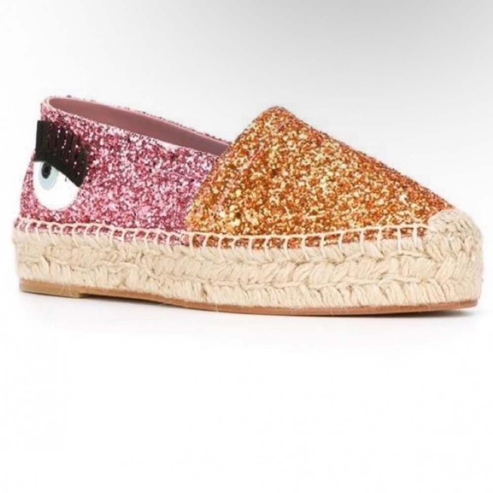 Chiara Ferragni Glitter Pink and Gold Espadrilles
